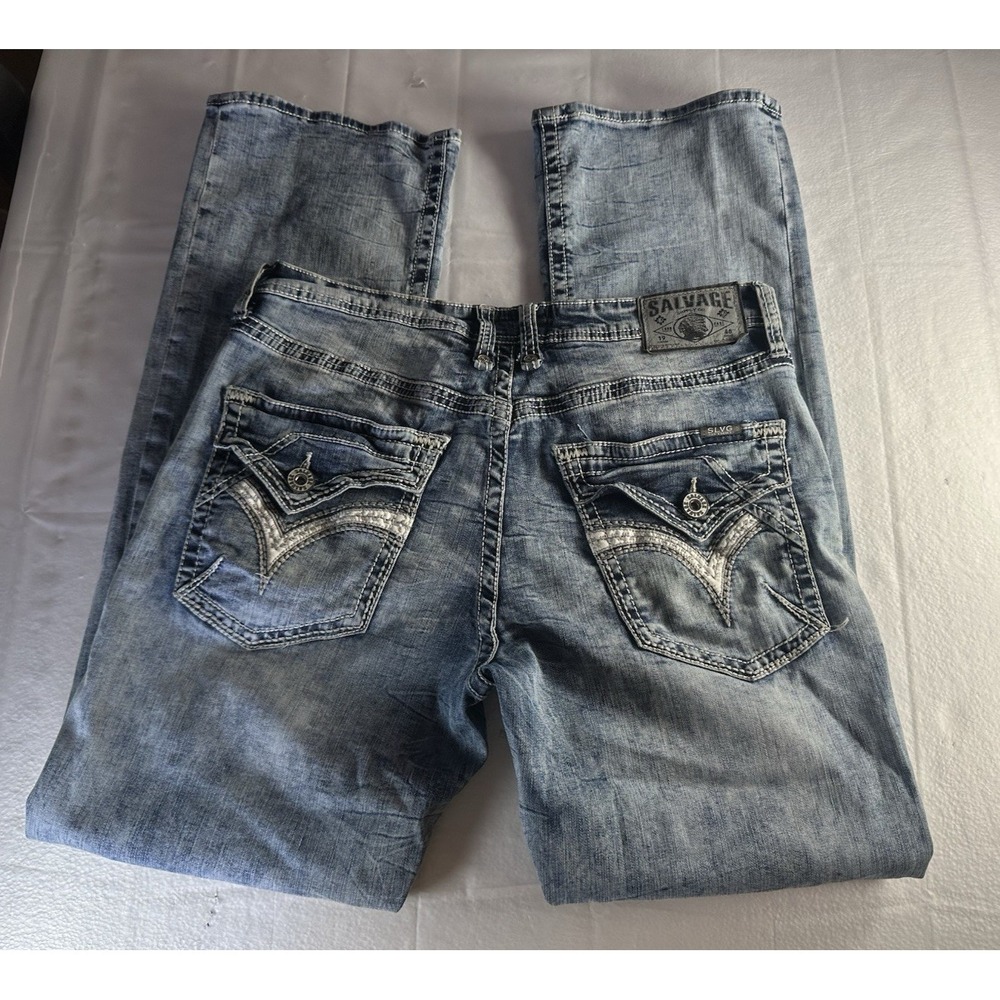 Salvage Buckle Mens Jeans 34L Ripped Distressed Mayhem Boot Cut Regular Fit